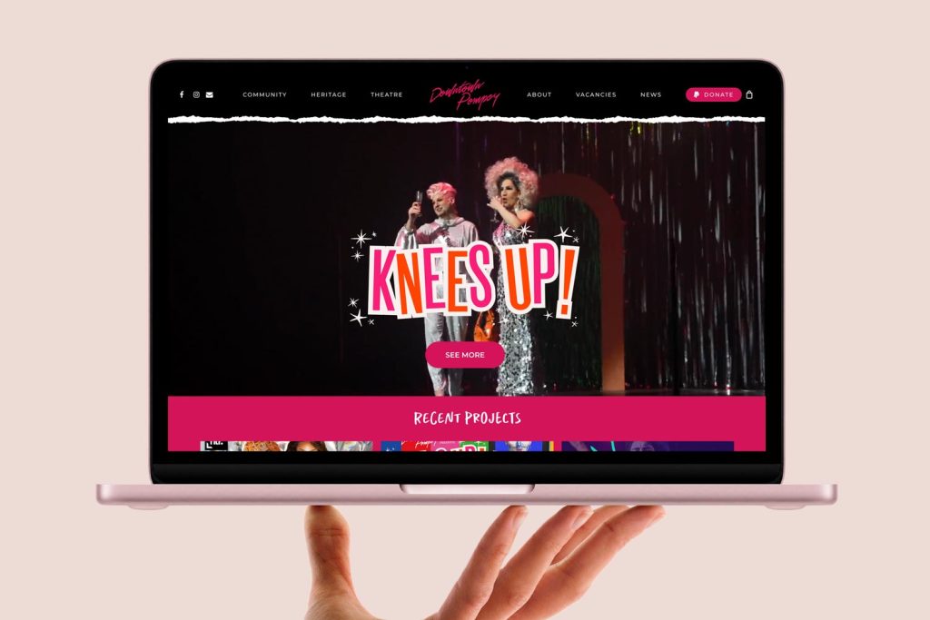 Custom WordPress events website for Downtown Pompey in Portsmouth, displayed on a laptop
